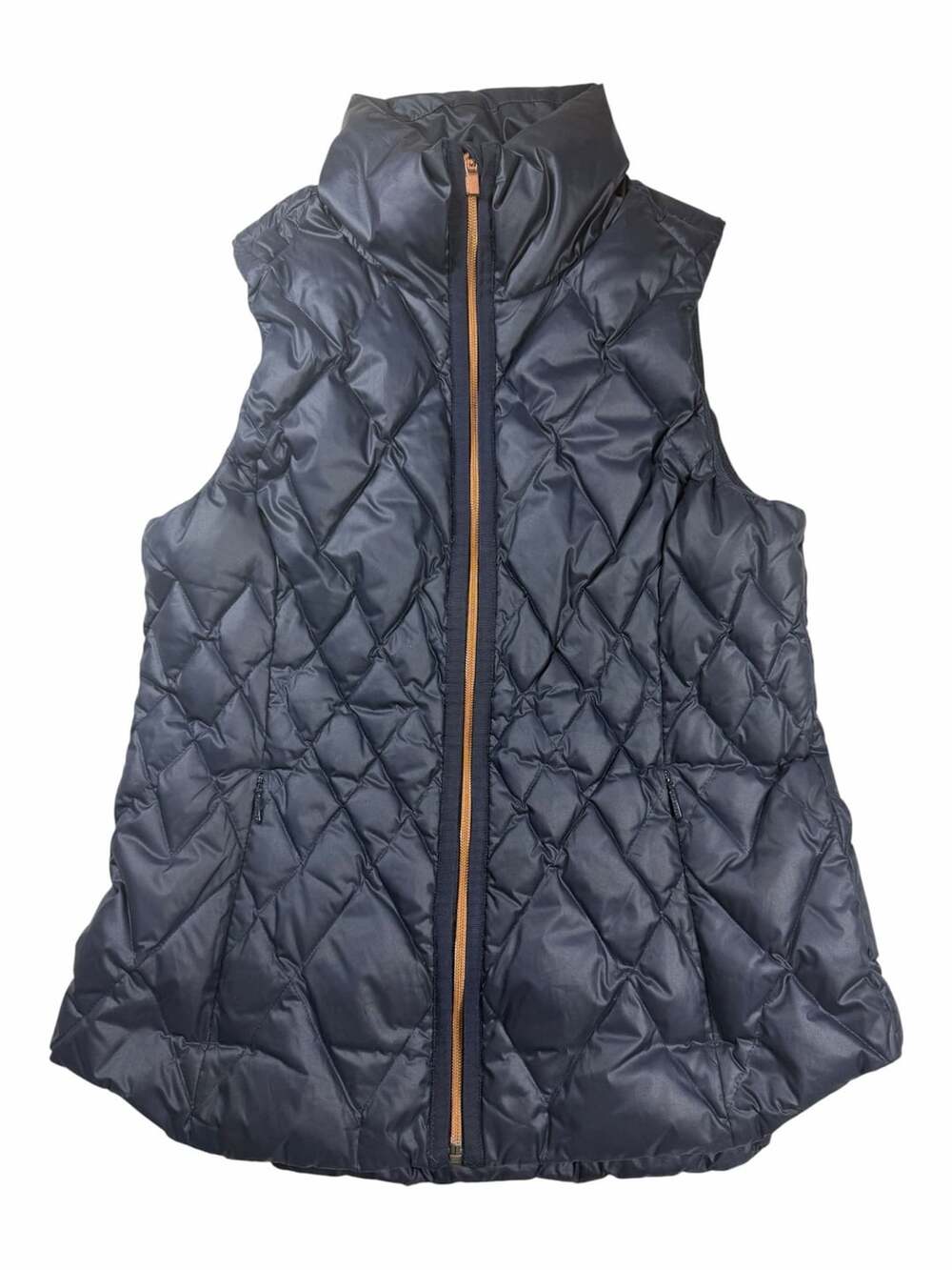 Athleta Women’s M Goose Down Puffer Vest Quilted Longline Navy Blue